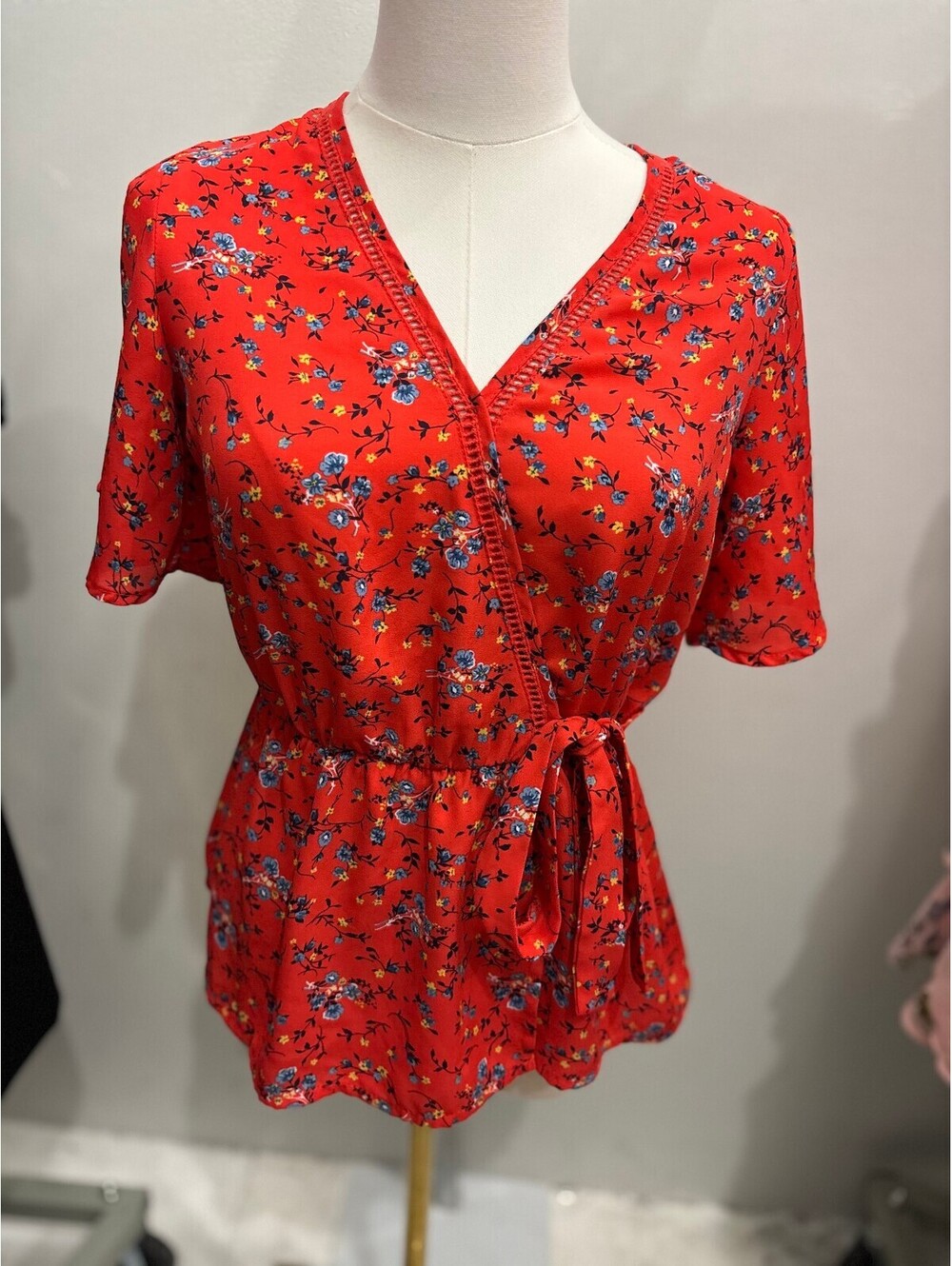 Sienna Sky Red Floral Wrap Blouse